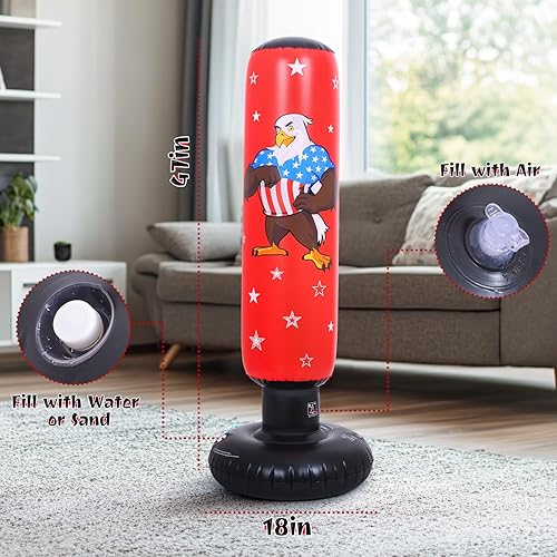 Miniatura 6 de Saco de boxeo para niños de 47 pulgadas con guantes de boxeo, juguete de boxeo inflable independiente para niños y niñas de 3 a 8 años, juguete