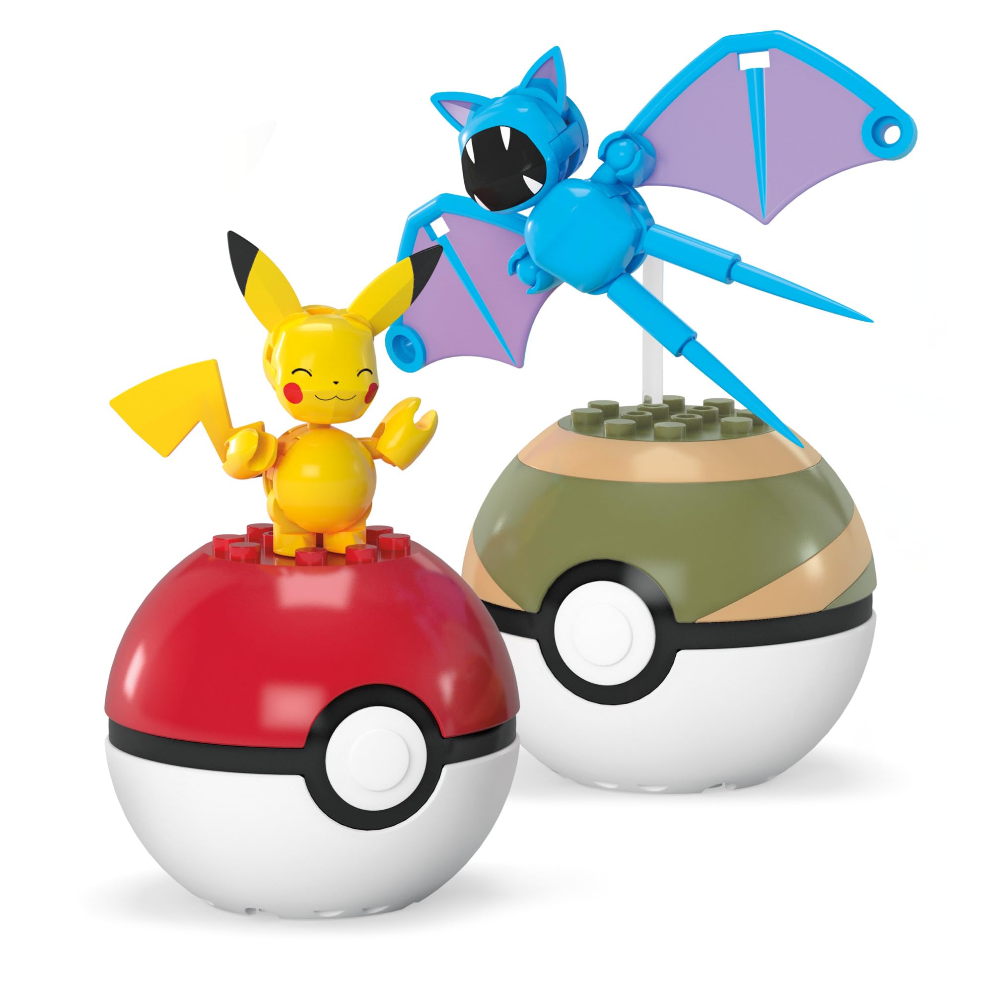 MEGA Pokémon - Set Poké Balls con Pikachu e Zubat, set da costruire con 40 pezzi, apri le Poké Balls e costruisci i 2 personaggi Pokémon inclusi, giocattolo per bambini, 6+ anni, HXP12