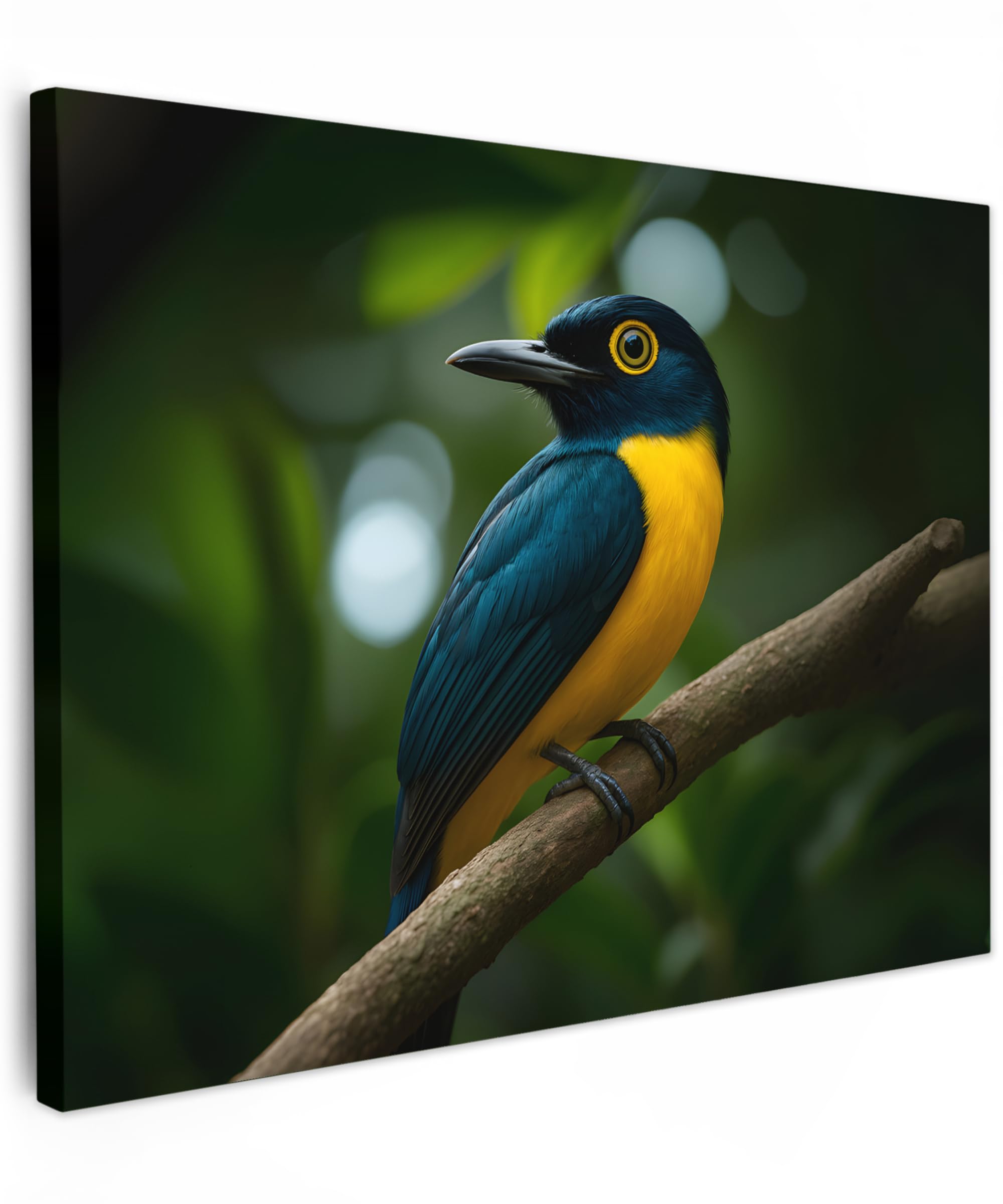 MuchoWow© Canvas Wall Art 16"x12" / 40x30 cm Decor Paintings Print framed on Canvas Pictures for Hallway Bird - Branch - Yellow - Leaves