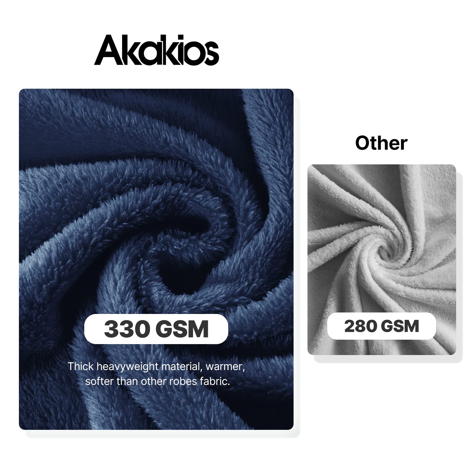 Akakios Men's Soft Plush Fleece Robe with Hood - Full Length Luxury Bathrobe with Pockets, Big and Tall Bath Robe for Men, Navy Blue, Large