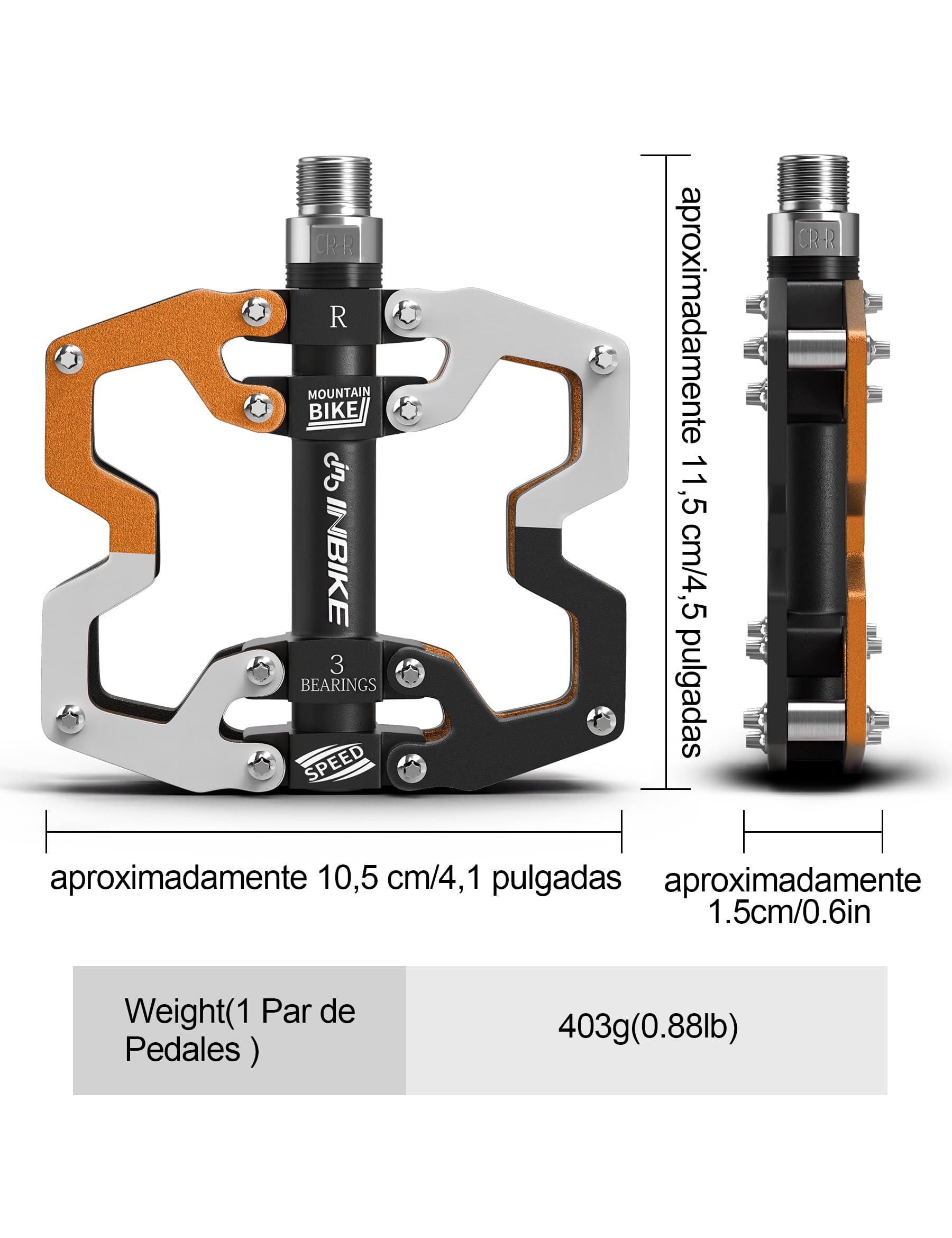 INBIKE Pedales Bicicleta Pedales Plataforma De Aluminio Rodamiento De Acero Cromado 9/16 para Bicicleta De Montaña Carretera