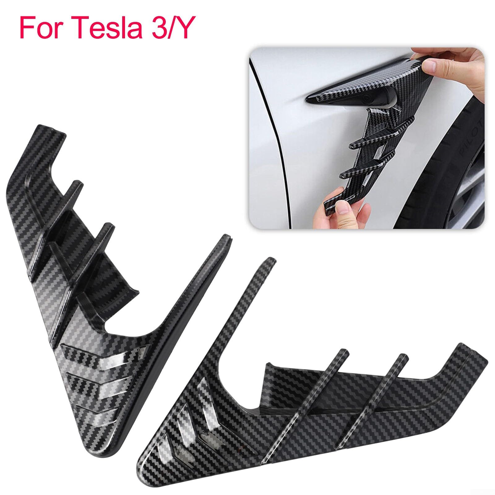 Kit di 2 coperture per frecce laterali per Tesla per il modello 3 Y per esterni e per protezione (effetto fibra di carbonio)