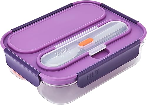 BUILT Bento de plástico y Tritan gourmet de 40 onzas, hermético, resistente a las fugas y reutilizable, con cubiertos de acero inoxidable y bolsa de