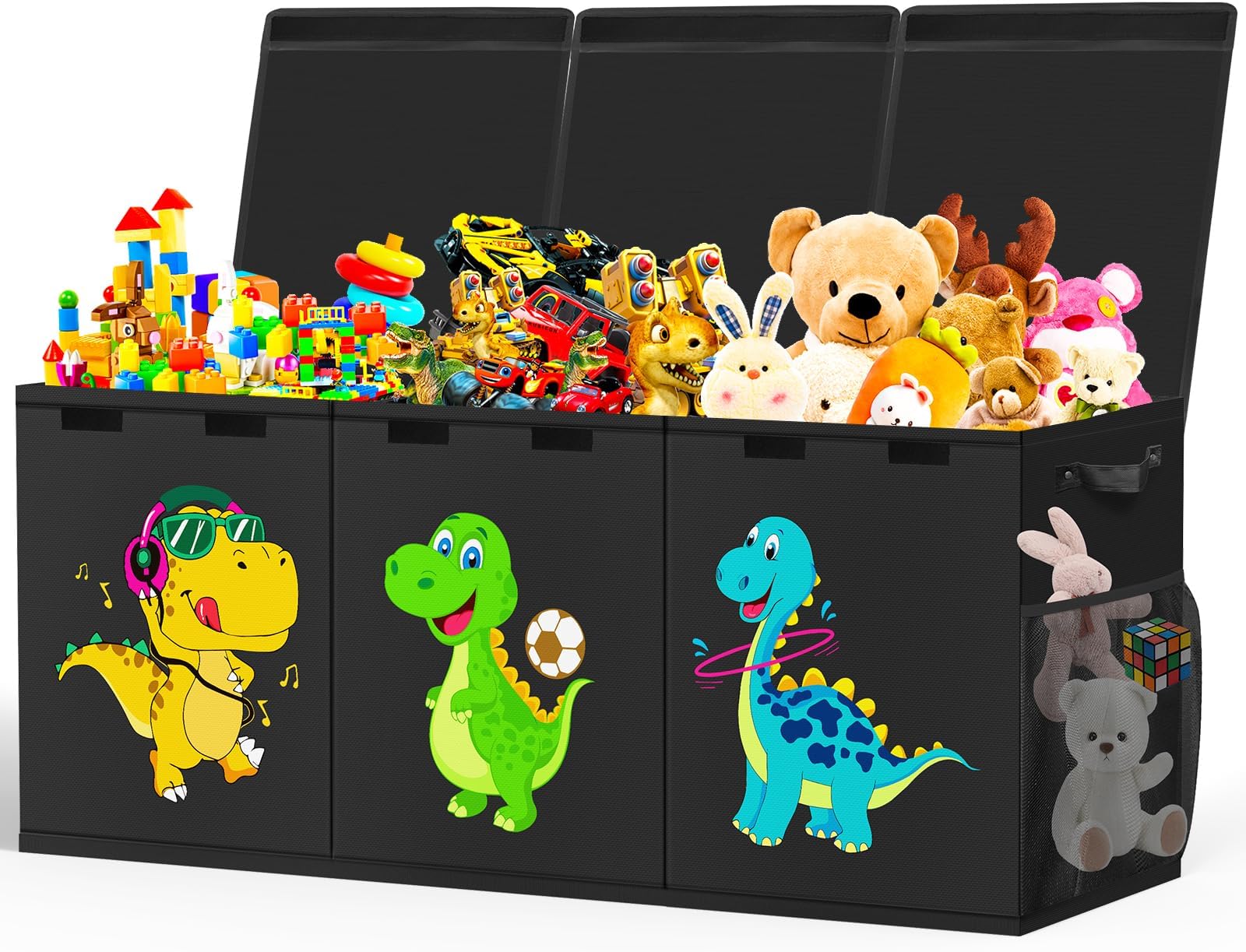 Large Toy Storage Box, Collapsible Dinosaur Kids Toy Storage Organizer, Nursery Bins Boxes Storage Basket with Lid, Toy Chest Trunk for Boys, Girls, Living Room, Playroom, 40"x14"x16", Black