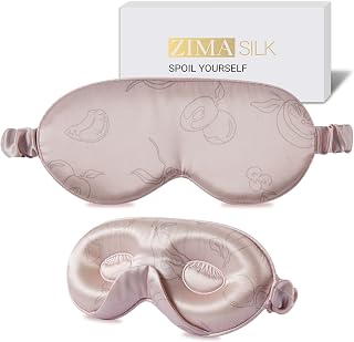 ZIMASILK Adjustable 3D 22 Momme 100% Mulberry Silk Sleep Mask | Upgraded Eye Mask for Sleeping - Soft & Breathable Blindfold - Blackout for Deep Sleeping (Pink - Fruit Line Art)