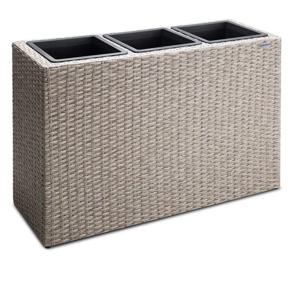 CASARIA® Macetero Exterior con 3 Macetas Internas Extraíbles Jardinera Poliratán con Drenaje de Agua 83x30,5x60cm Crema