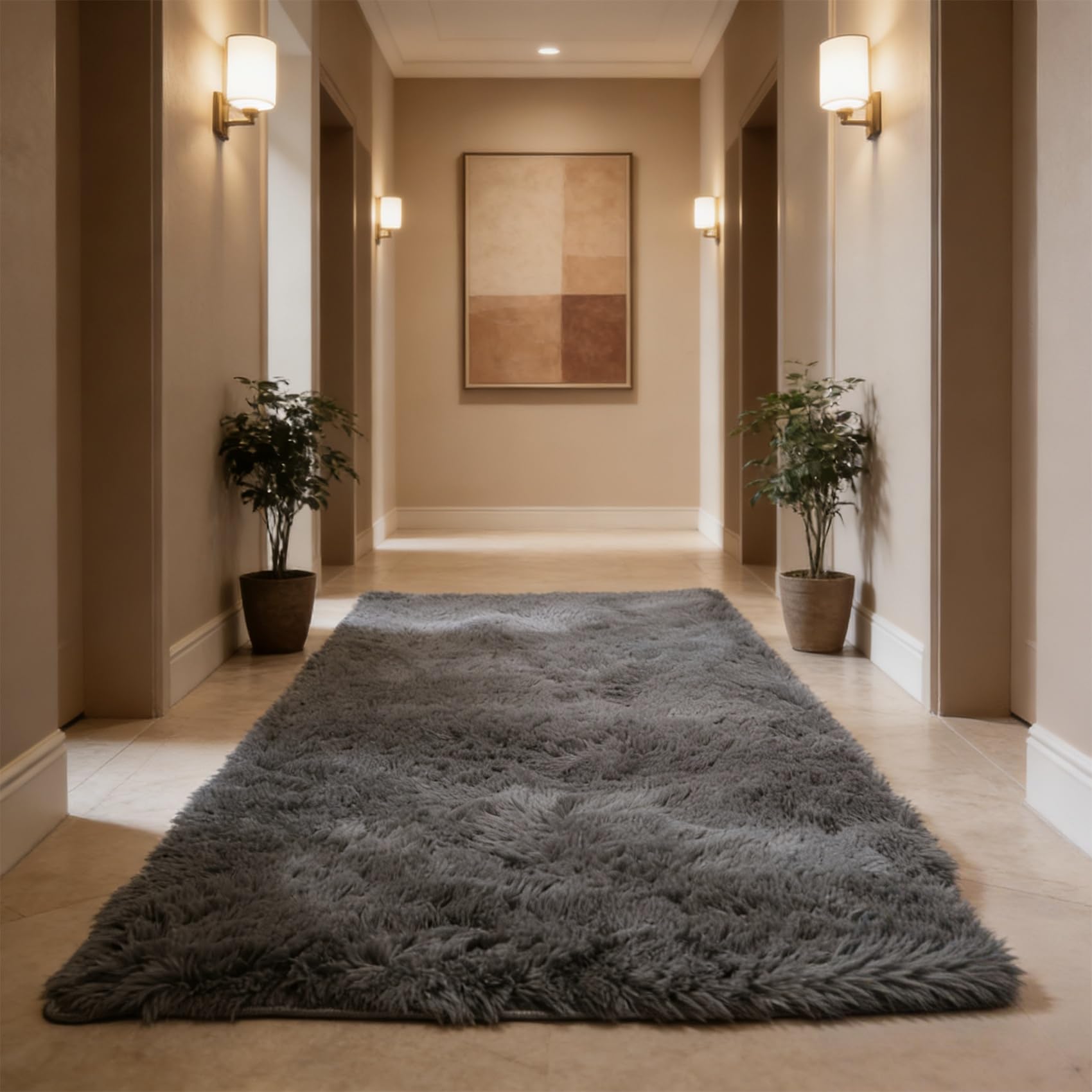 Tapis de salon gris 162x190 cm à poils longs et doux pour chambre moderne