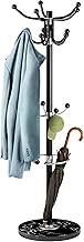 CASARIA® Standing Coat Rack Marble Base 14 Hooks Swivel 360° Metal Clothes Hat Coats 175 x 37 cm Black