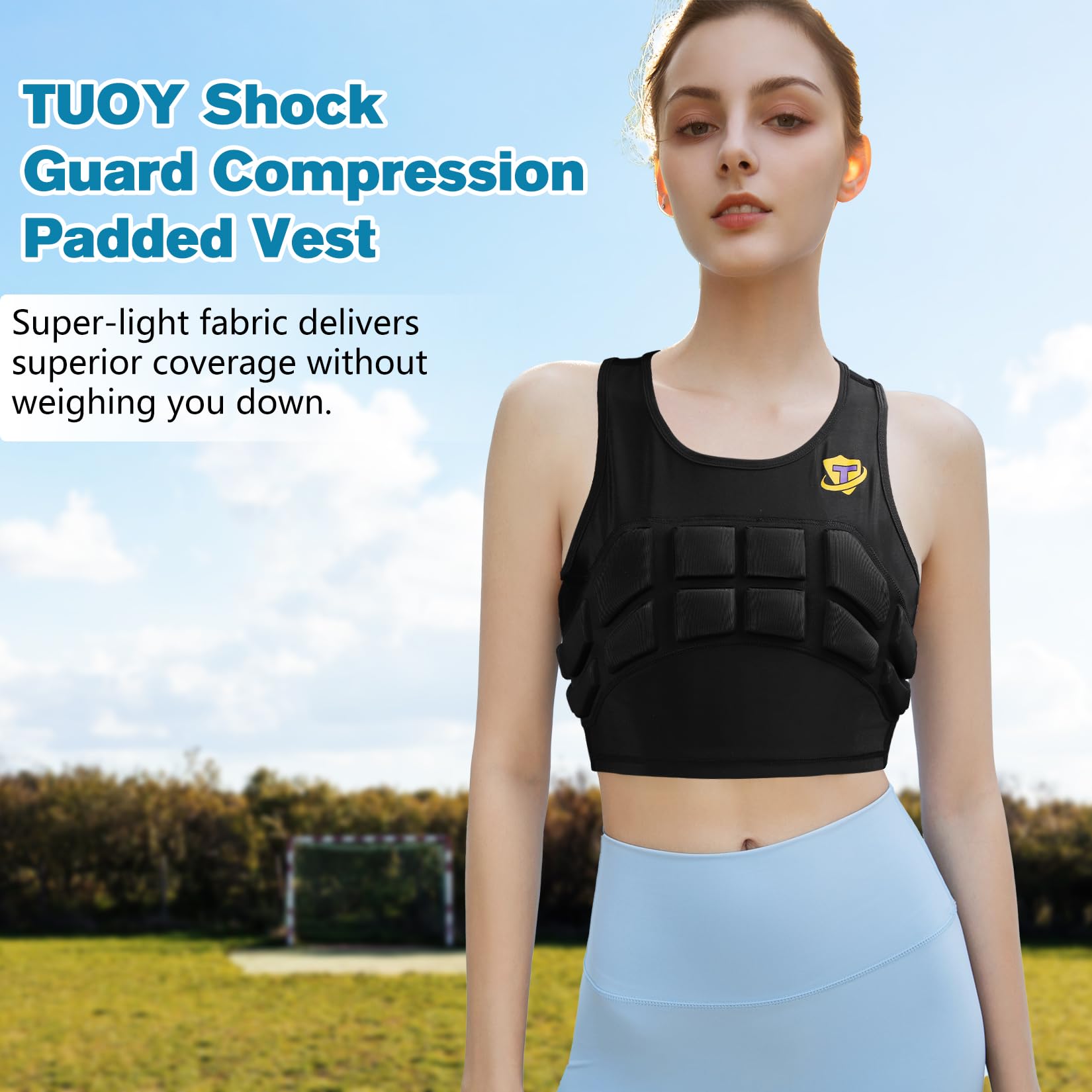 Eicolorte Womens Protective Padded Vest Chest Rib Protection Compression Vests Breast Rib Heart Impact Protector Pad Breathable Vest for Football Rugby Baseball Soccer Basketball Softball(Black,S)