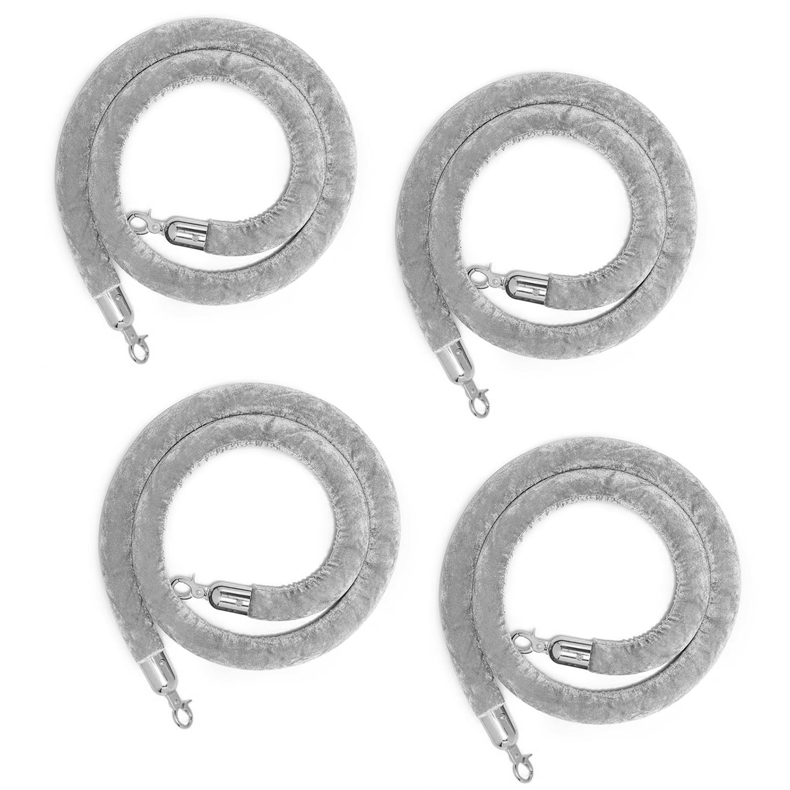 4 Pack Velvet Stanchion Rope Grey, Hanging Velvet Ropes Red Carpet Party Decoration, Crowd Control Barrier Queue Line Rope with Hook(Silver Hook,2m/6.6ft)