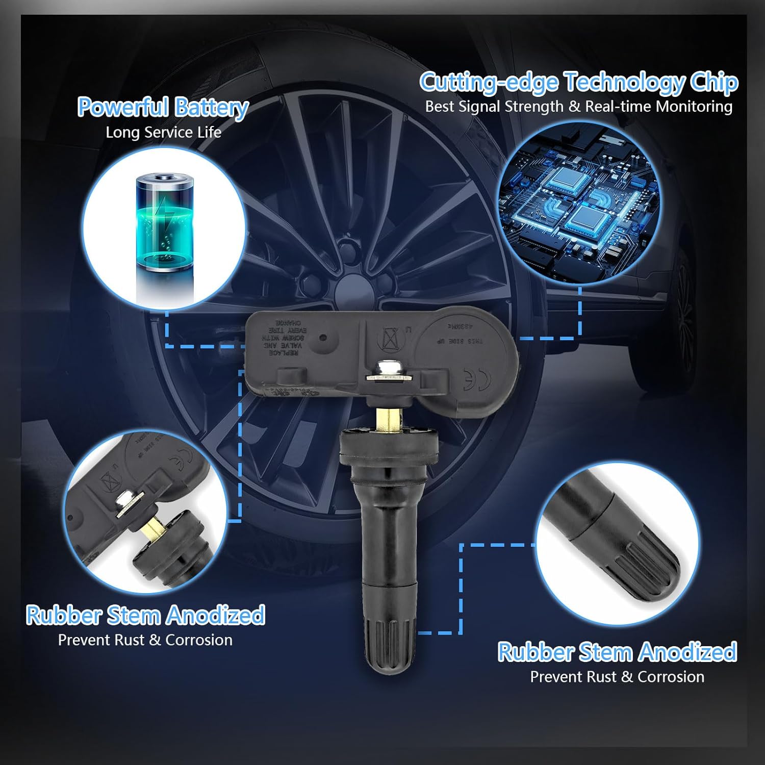 TPMS Sensor Replacement for Jeep Grand Cherokee Dodge Ram 1500 Chrysler Fiat, Tire Pressure Monitoring System Replaces# 56029398AA, 56029398AB, 68241067AA, 68241067AB 433MHz