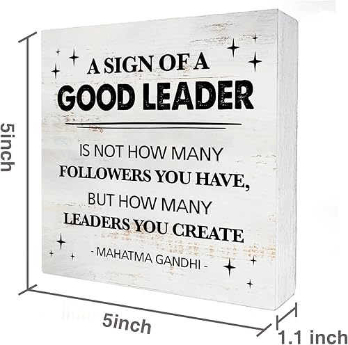 Miniatura 2 de Letrero de madera con cita rústica de liderazgo para pared, mesa, escritorio, hogar, oficina, 5 x 5 pulgadas