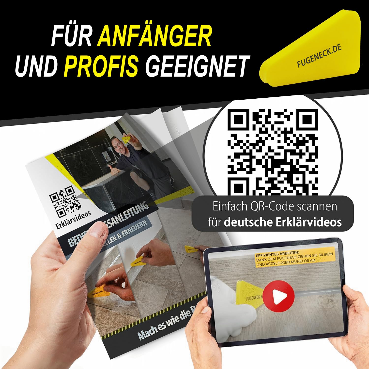 Estrattore professionale per fughe – design unico con bordi speciali – 3 diverse dimensioni – Strumento acrilico e silicone dalla Germania (1 pezzo giallo)