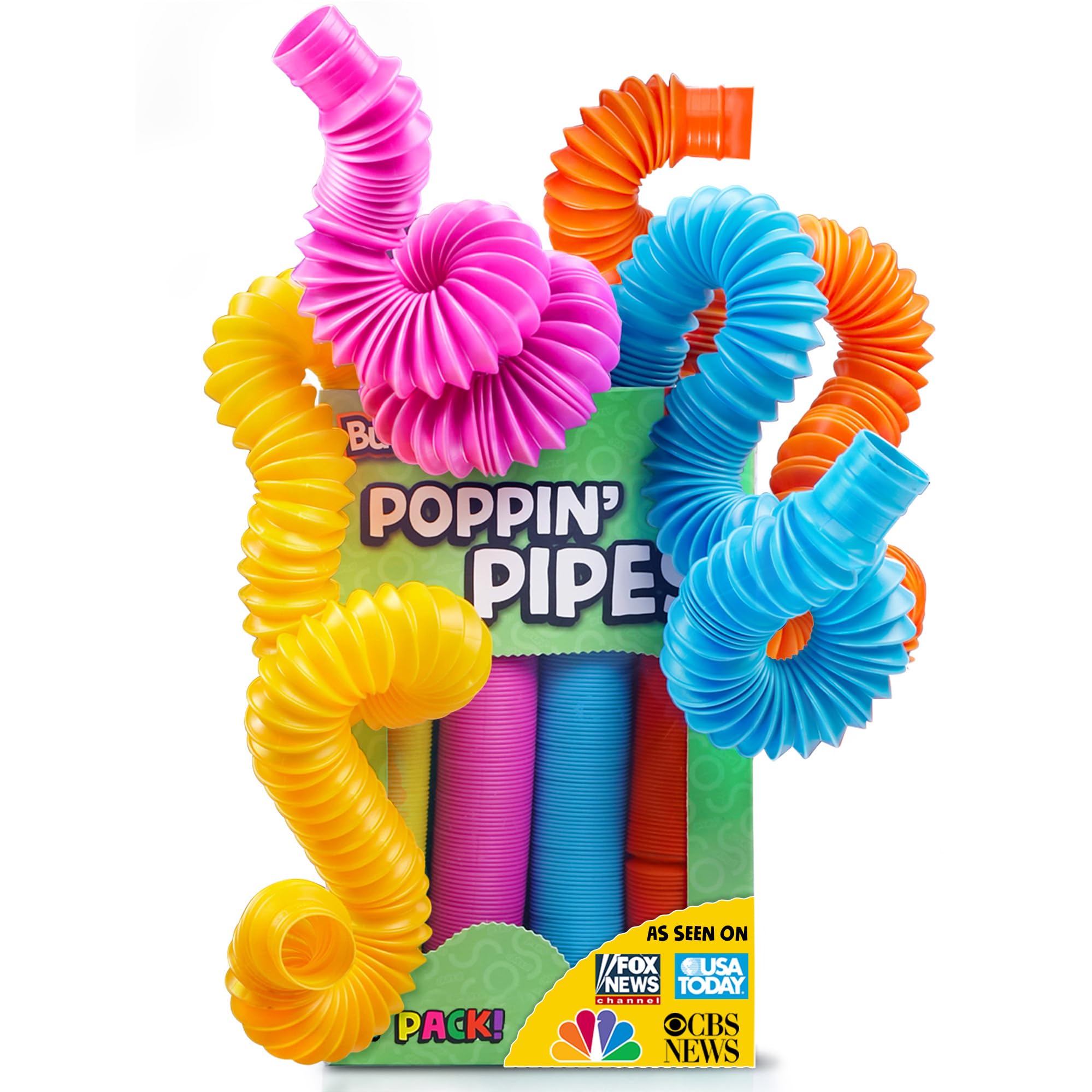 Pop Tubes – Large 8-Pack Fidget Toys – Poppin Pipes Sensory Toys for Toddlers and Kids, Fun Travel Toy for Fine Motor Skill Development