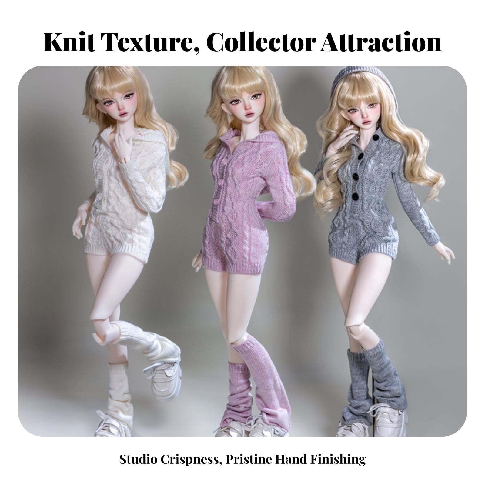 Amagogo feingestrickt Strickkleid mit Stulpen | Handgestrickt, BJD Puppenkleidung, für Puppenvitrine, Weiß, Yf6-2020a Set