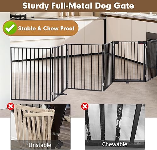 Miniatura 6 de Puertas de metal independientes para perros con puerta, extra anchas de 24 pulgadas, 32 pulgadas de altura, valla plegable para interiores y