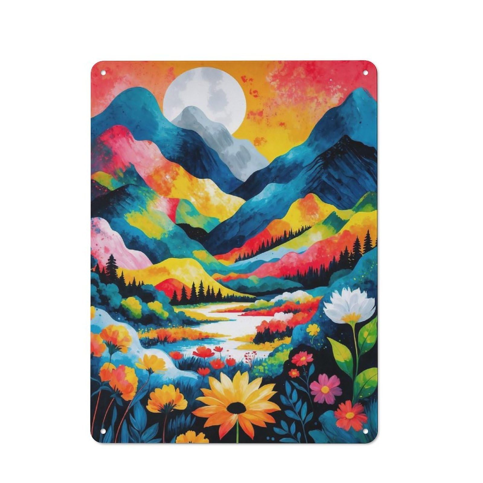 Junmoney Colorful Mountain Landscape Loft Style Metal Wall Art Sign 40X30cm Featuring Urban Room Decor For Loft, Studio, Office Or Creative Room