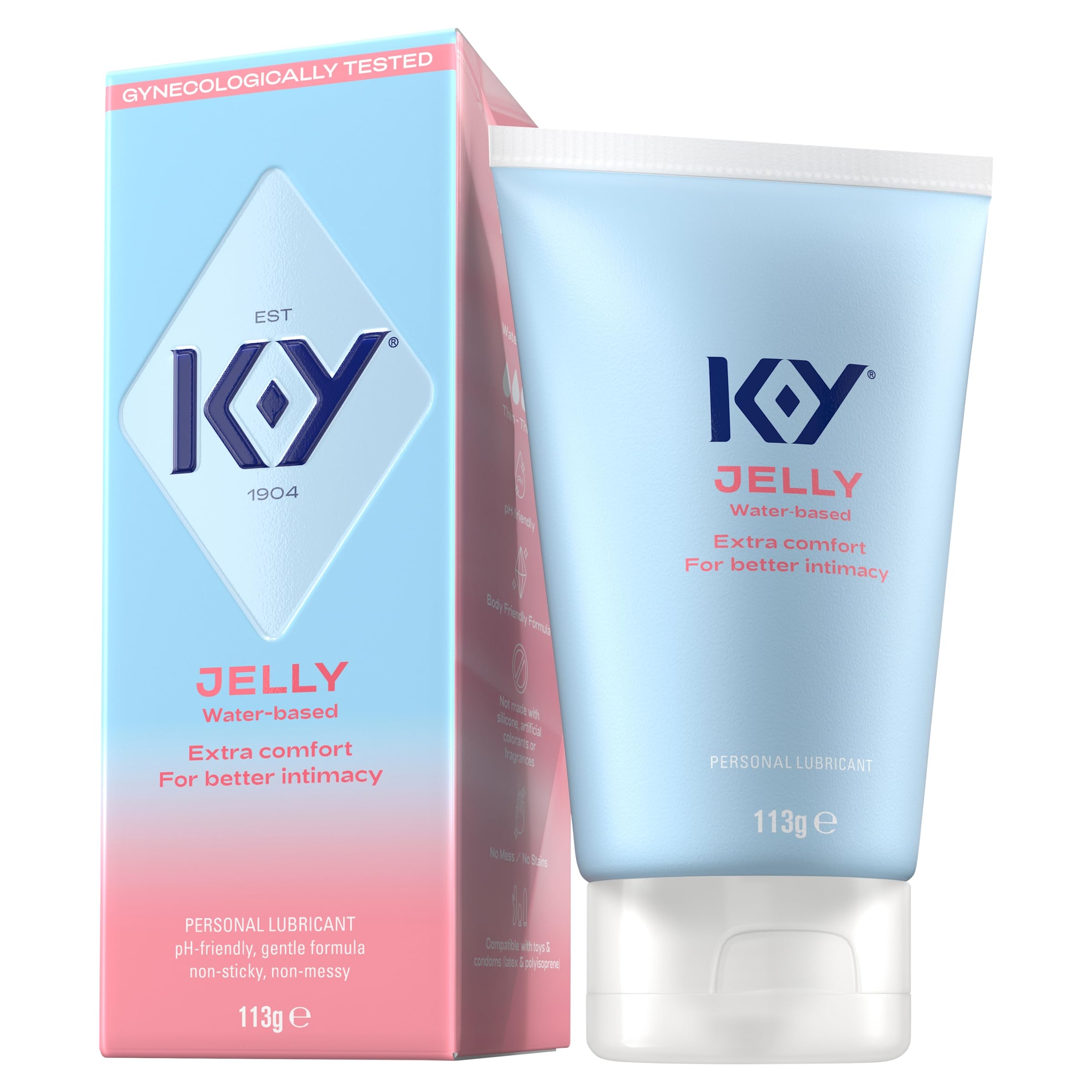 KY Jelly Lube, 113g, Water Based Lubricant, Extra Thick Gel, Extra Comfort, Ph Friendly, Gentle Formula, Gynecologically Tested, Eases Vaginal Dryness & Intimate Discomfort, Non-Sticky, Non-Staining