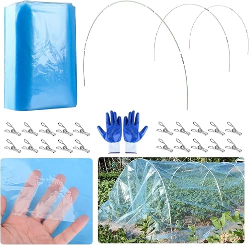 hannger Plástico para invernadero, cubiertas de plantas de 10 x 13 pies, cubiertas de hileras de jardinería para camas de jardín, 3 juegos de aros