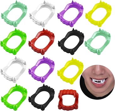 14 PCS Halloween Demon Teeth Gnarly Fake Teeth,Plastic Funny Dentures Vampire Fangs Glow in The Dark Teeth for Halloween Costume Play Party