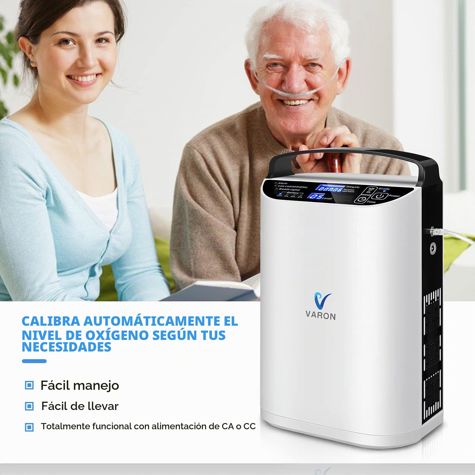 Concentrador Oxigeno Portatil con Bateria, 93%±3 Generador de Pulso de Oxígeno Uso Continuo Durante 2-3.5 horas Aparato de Oxigeno Portatil Fácil de Transportar para Viajes y uso Doméstico