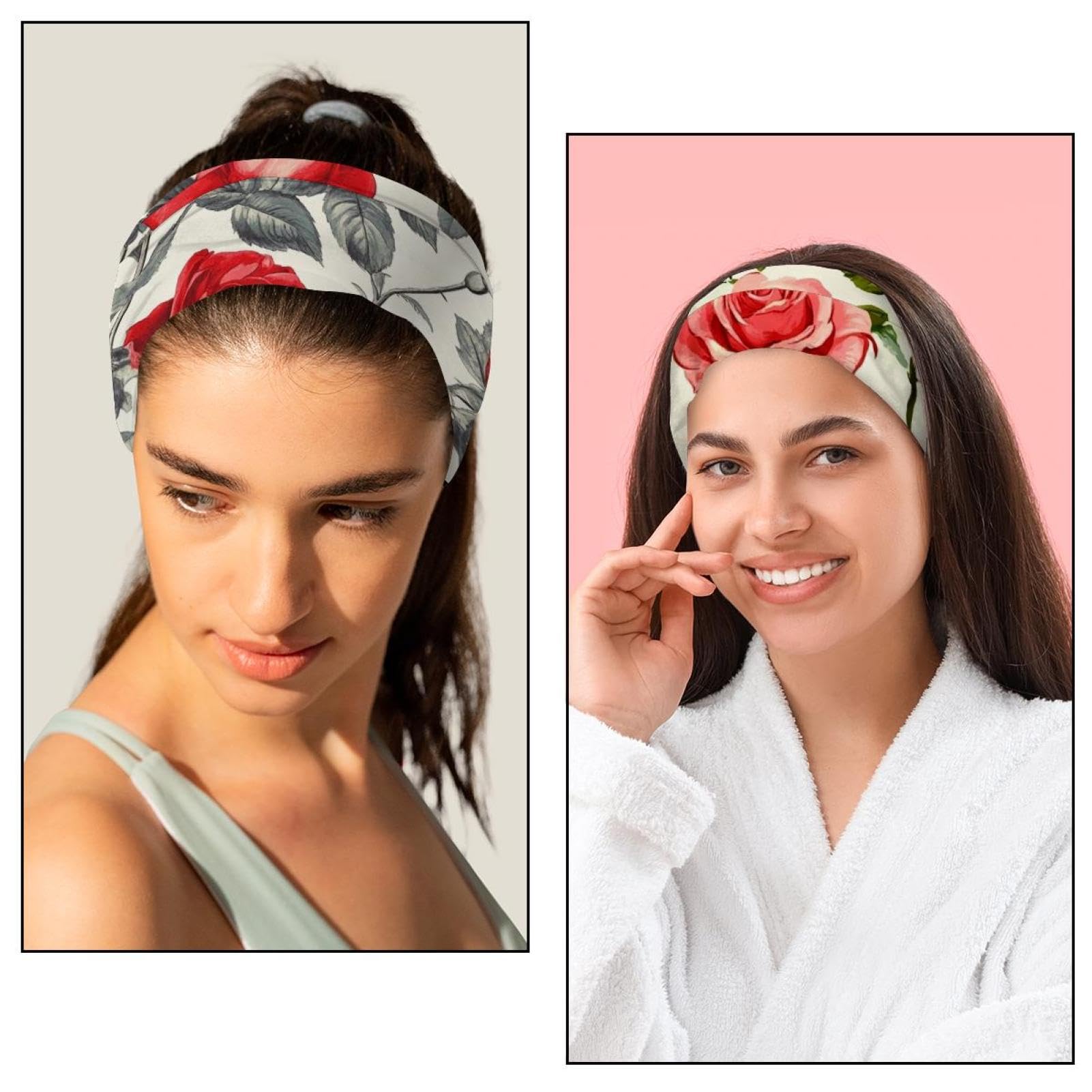 6 Stück Blumen Blumen rote Rosen Stirnbänder für Damen, modische breite Stirnbänder für den täglichen Gebrauch, Sport, Yoga, Laufen