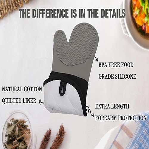 Miniatura 4 de Manoplas de horno de silicona extralargas y soportes para ollas, guantes de horno de 15 pulgadas, resistentes al calor, 500 F, guantes para horno