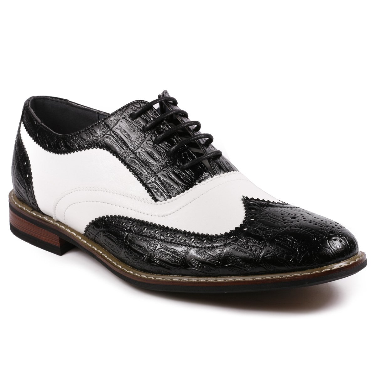 Metrocharm Frank-03 Men's Two Tone Wing Tip Perforated Lace Up Oxford Dress Shoes