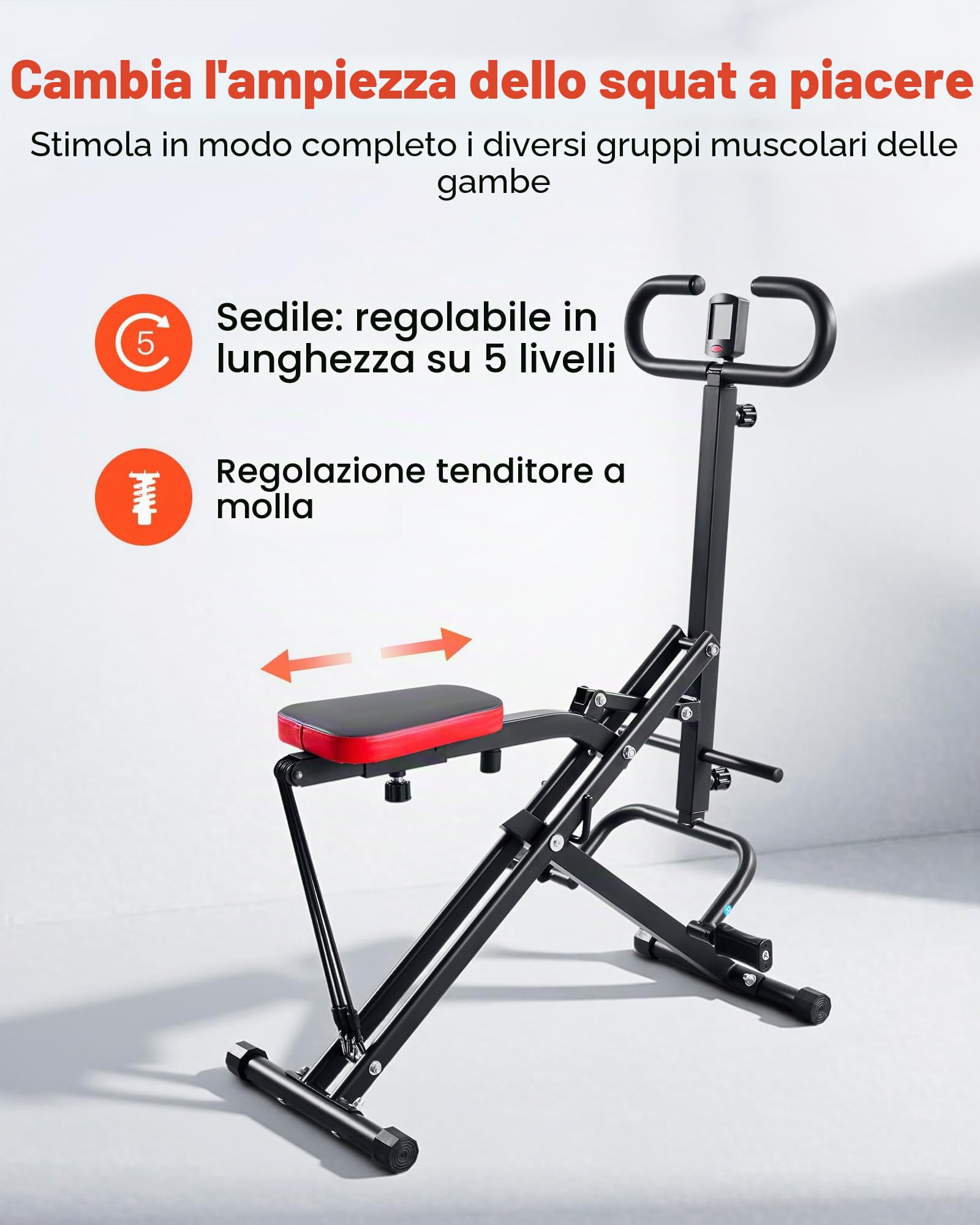 VEVOR Macchina per Squat Profondi, Attrezzo Pieghevole per Esercizi, Allenatore per Glutei con Resistenza Regolabile a 5 Livelli, Attrezzatura per Allenamento a Casa per Glutei e Gambe, Nero
