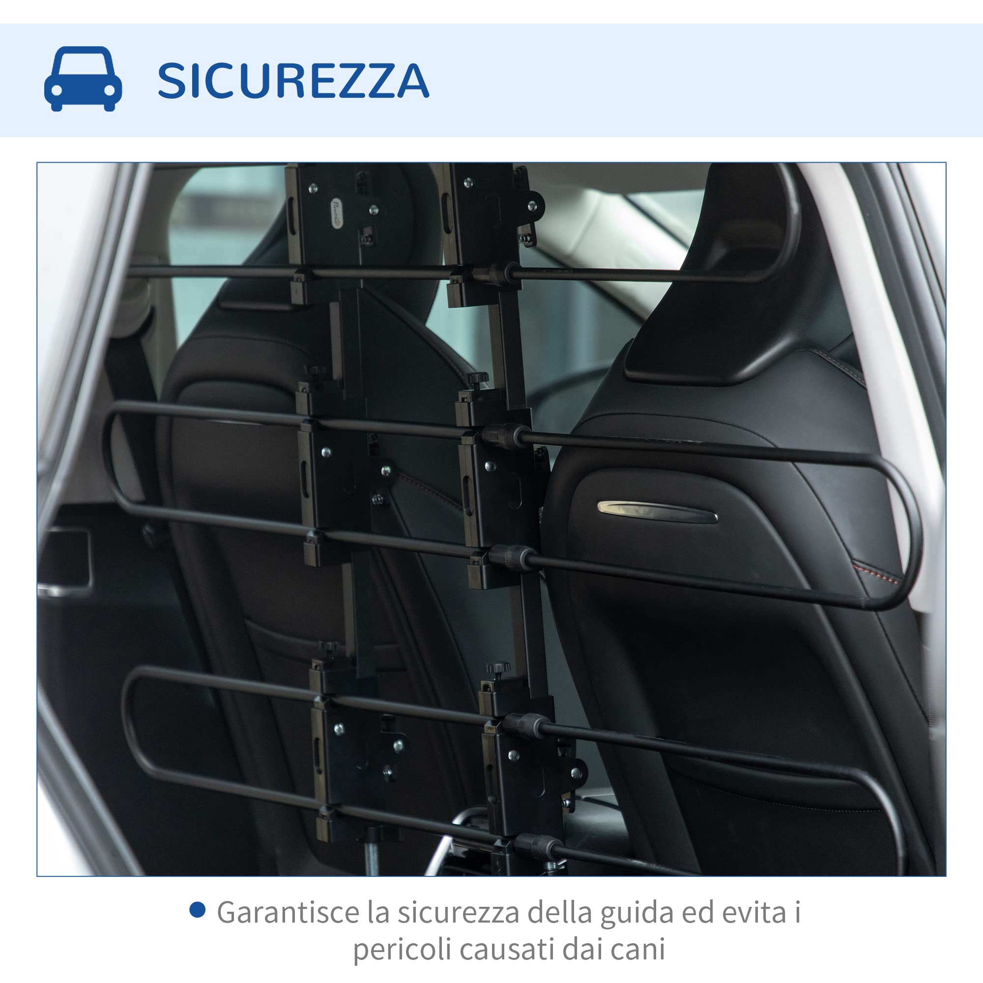 PawHut Hundeschutzgitter Auto, verstellbares Trenngitter für Hunde, Universal Kofferraum Hundegitter, Autotrennwand, Kofferraumgitter, Stahl, 89-150 x 76-124 cm