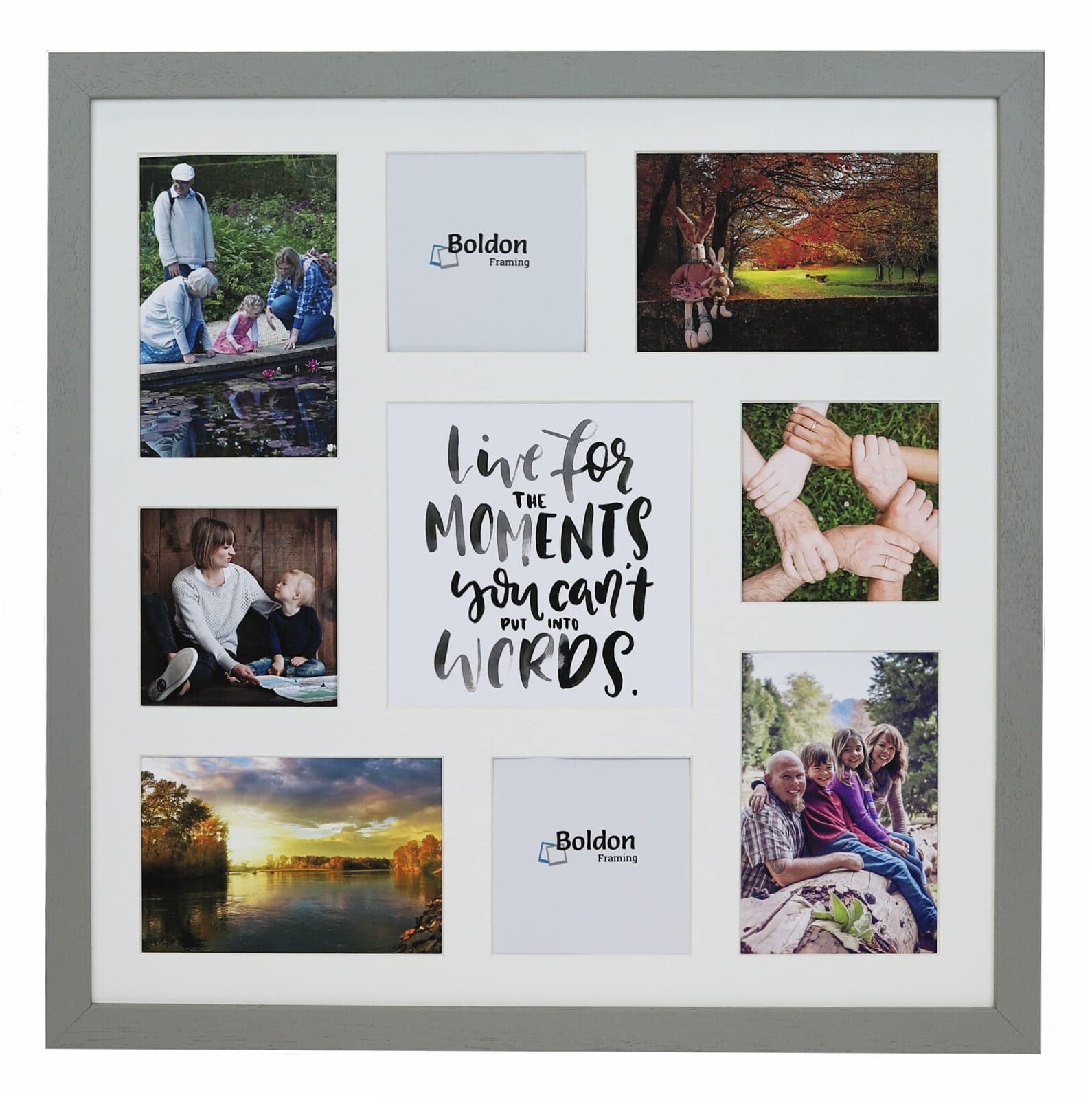 Boldon Framing Pale Grey 8/9/10/12/16/20 Photos Large Multi Picture Frame Collage Aperture Decor Memories-8 Aperture Moments