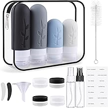 Zosenyer 16 Pieces Silicone Travel Bottles, Refillable Bottle Kit for Gel, Shampoo and Cosmetics, with Travel Accessories, Travel Essentials, Black/White