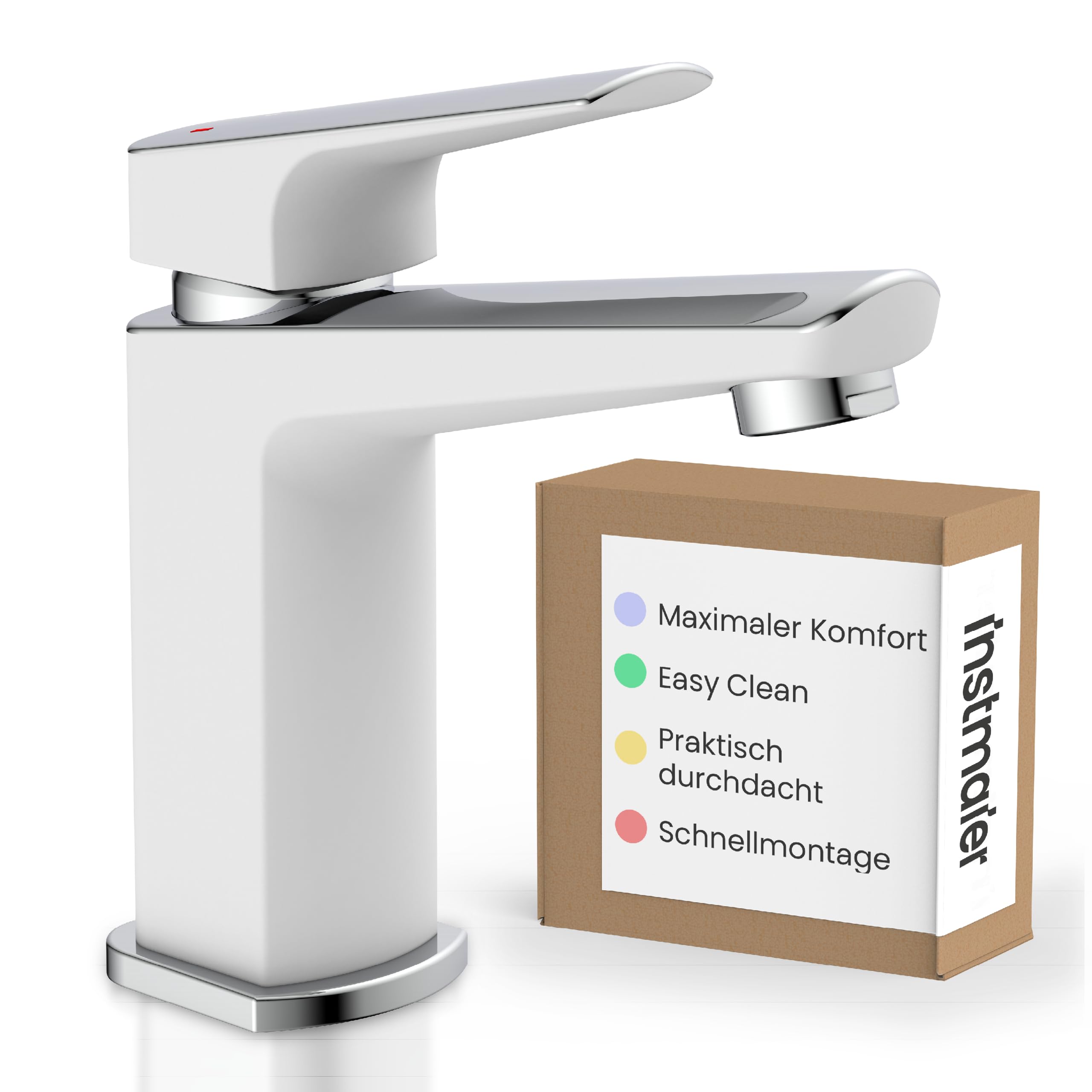 instmaier Amelie | Waschtischarmatur | Chrom Weiß | Wasserhahn für Bad | Einhebelmischer Waschbecken | Mischbatterie aus Messing