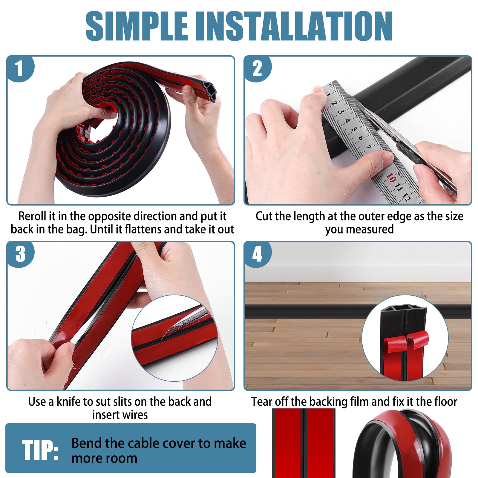Passe Cable Sol 3M Goulotte Passe Cable Sol, Petit Canal de Cordons d'alimentation Flexible pour Le Bureau Protection des Fils Electriques et Prévention des Risques de Trébuchement - 5
