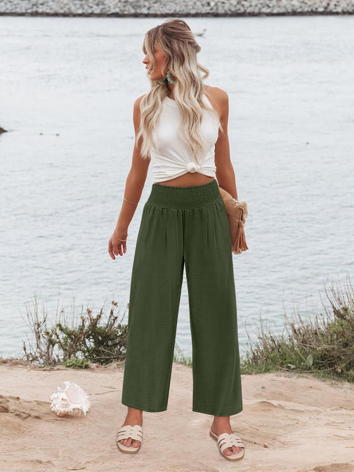 Angerella Women's Wide Leg Pants Casual High Waisted Palazzo Pants Summer Flowy Beach Lounge Trousers with Pockets - Image 2