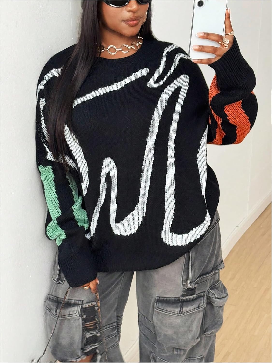 SOLY HUX Women's Plus Size Graphic Sweater Long Sleeve Crew Neck Oversized Knit Pullover Jumper Tops - Image 3
