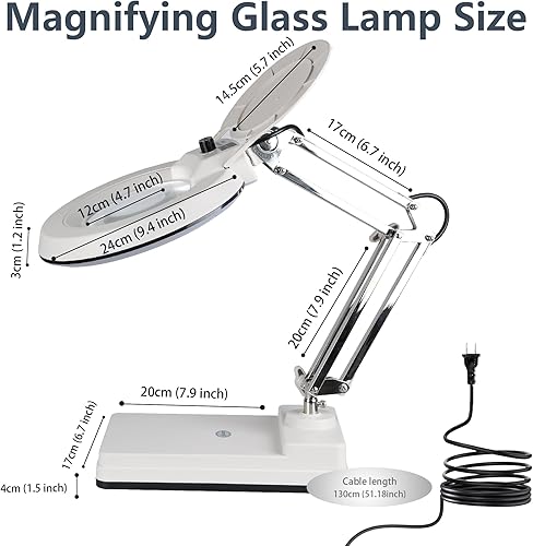 Miniatura 7 de Gynnx Lámpara de aumento LED, lámpara de escritorio con lupa regulable 10X, lente de lupa de 5 pulgadas con 120 LED brillantes, base de soporte
