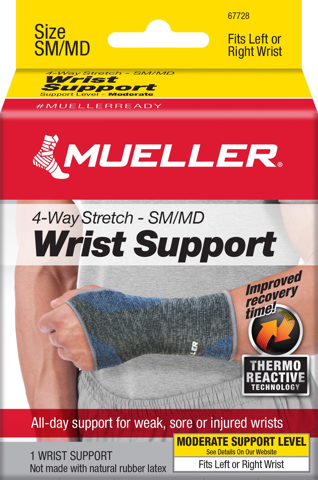 MUELLER 4-Way Stretch Premium Knit Wrist Support with Thermo Reactive Technology, Small/Medium, Black