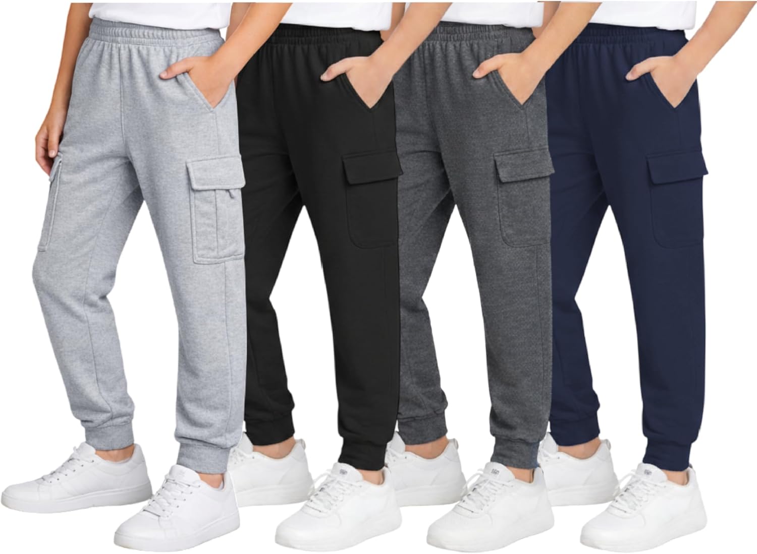Quad Seven Boys Sweatpants - 4 Pack Active Fleece Boys Joggers or Cargo Pants for Kids - Performance Athletic Pants (4-18)