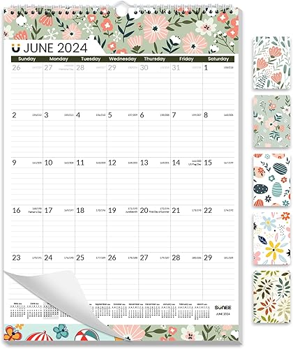 SUNEE Calendario de pared 2024, de ahora a junio de 2025, 12 x 17 pulgadas, calendario mensual colgante con líneas, patrón de estaciones