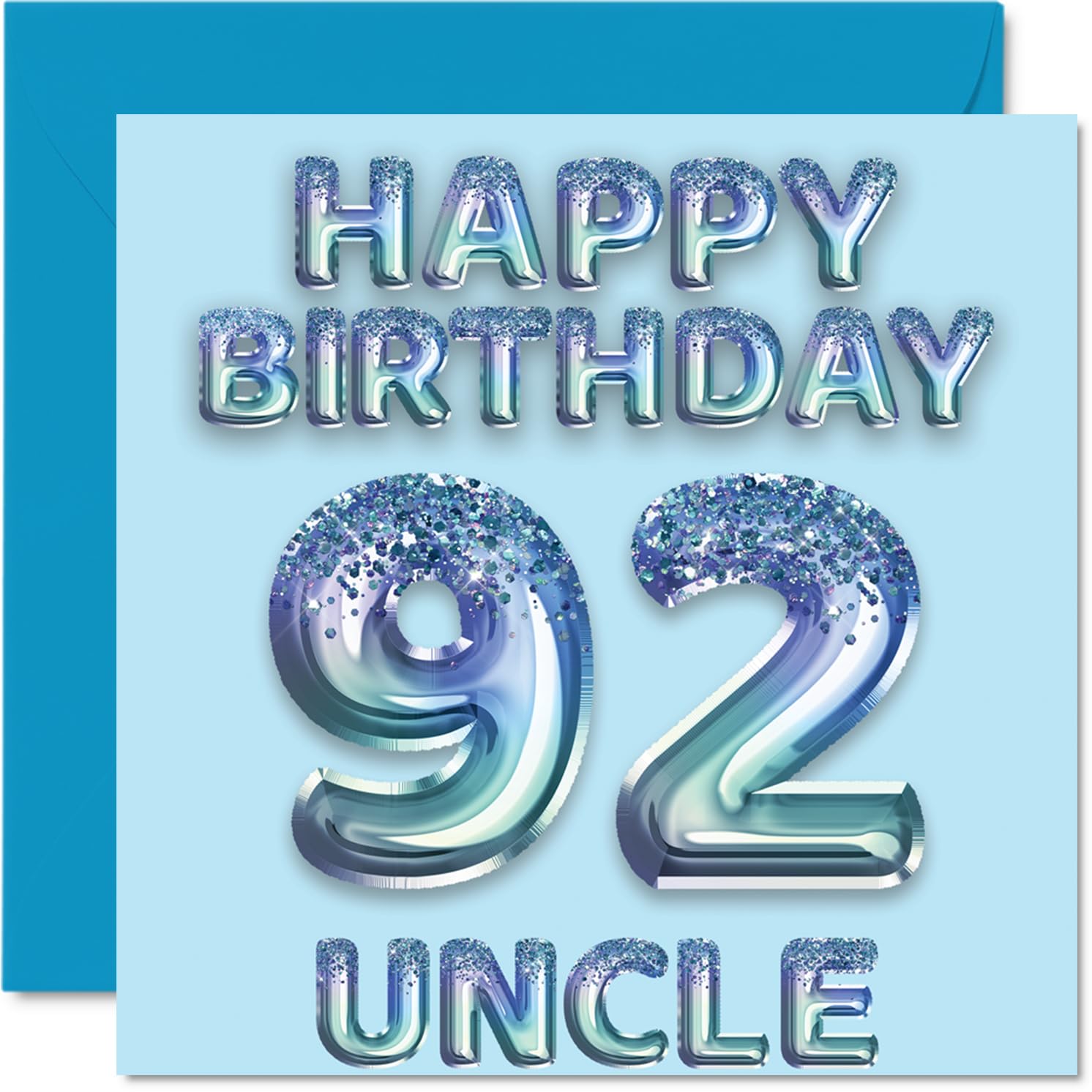 92nd Birthday Card for Uncle, Blue Glitter Party Balloons
