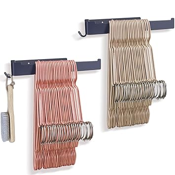 BlingBelle Hanger Organizer Stacker,Hanger Holder with Hook for Laundry Room Tidier, Double Layer of Painted Metal (Black, 2)