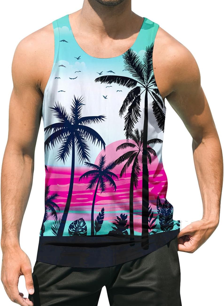 uideazone Mens Beach Tank Top Summer Sleeveless Shirt Graphic Quick Dry Gym Workout Tank Top