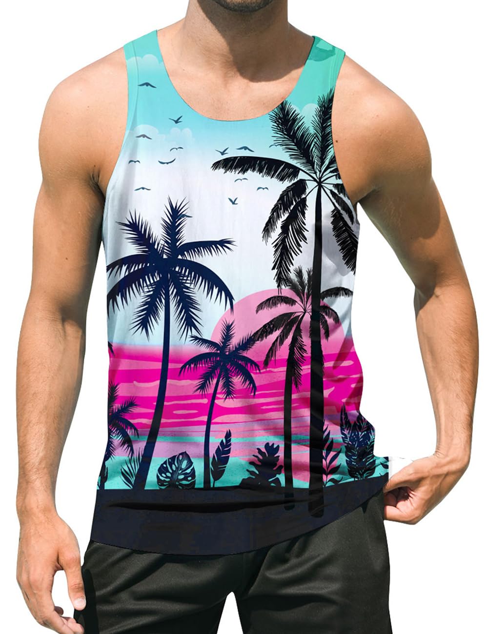 uideazone Mens Beach Tank Top Summer Sleeveless Shirt Graphic Quick Dry Gym Workout Tank Top