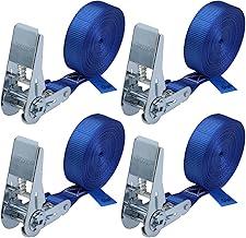 Sangle à cliquet d'arrimage 4 pièces sangle de fixation 4 m ou 6 m bleu, largeur 25 mm - charge maximale 800 kg DIN EN 12195-2, 4 pièces 2.5 cm x 6 m