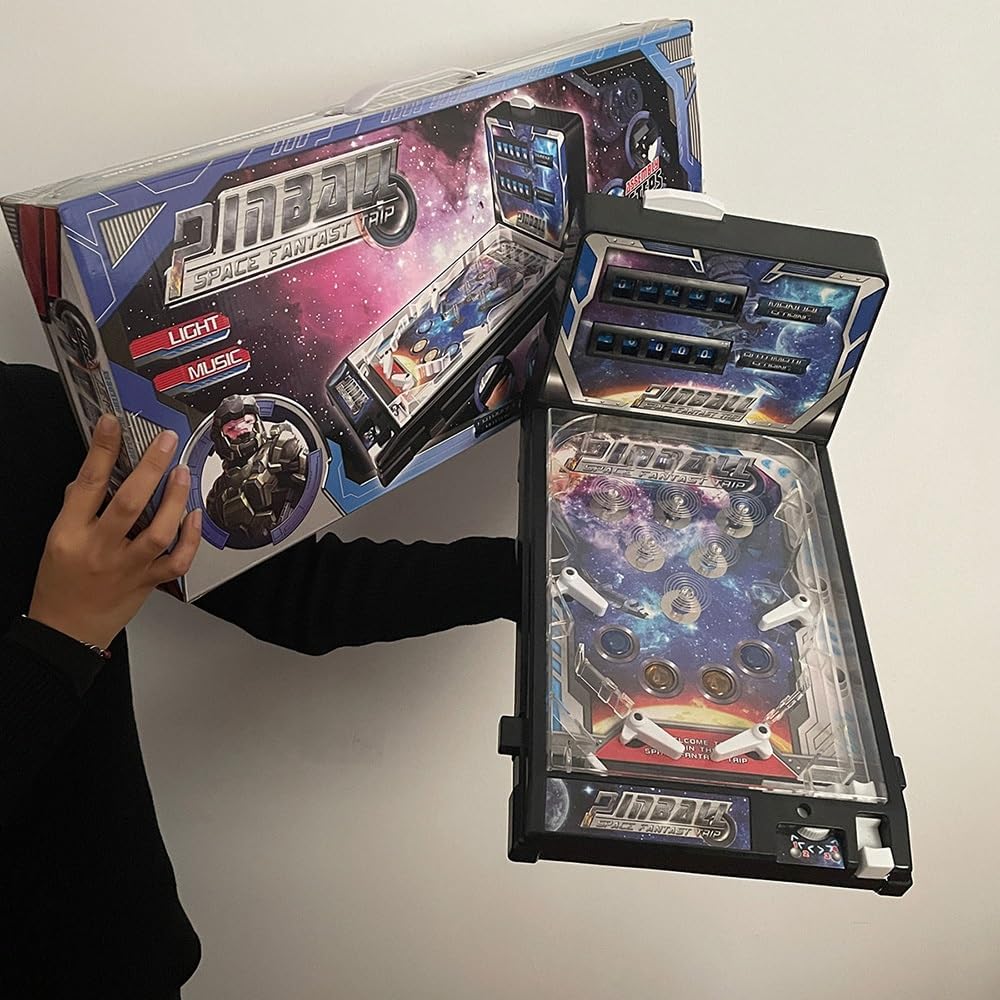 Electronic Tabletop Pinball Game Classic Pinball Toy with Lights Sounds and Scorer Retro Pinballs Machine Desktop Pinballs Game for Family Kids