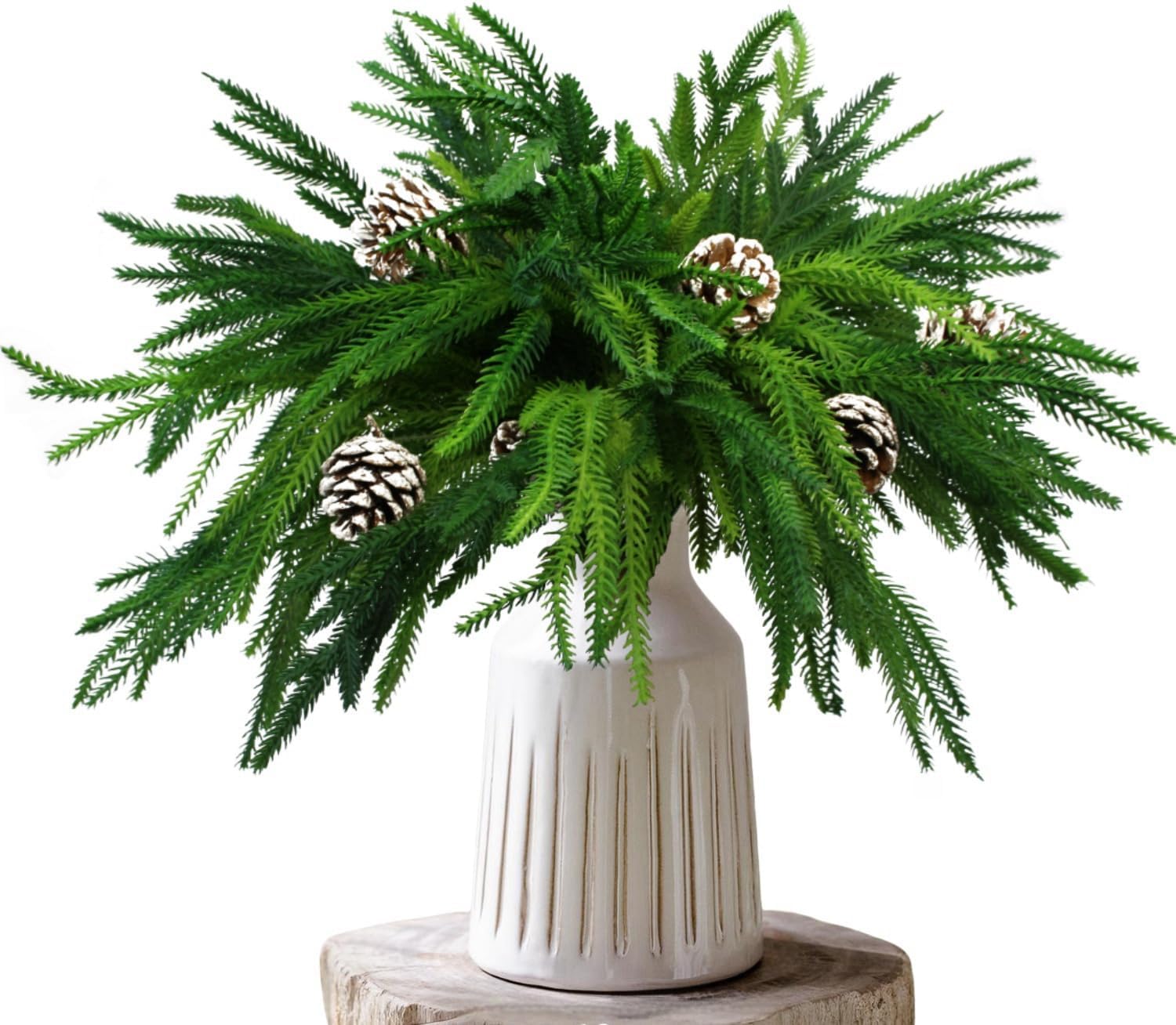 DoubleWood Christmas Norfolk Pine Branches, 8Pcs Christmas Greenary Stems, Real Touch Norfolk Pine Stems with 6Pcs Pine Cones Picks for Christmas Wreath Garland Home Decor (8)