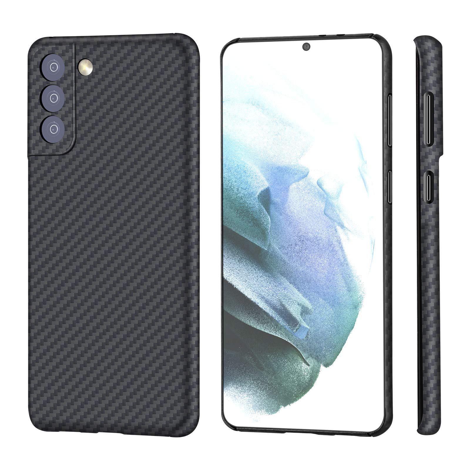 Sisyphy Super Slim Case for Samsung Galaxy 21 Plus + 6.7", Real Aramid Fiber Protective Cover Skin, Soft Touch Sturdy Durable Carbon Case, Snap-on Back Cover Wireless Charging Friendly