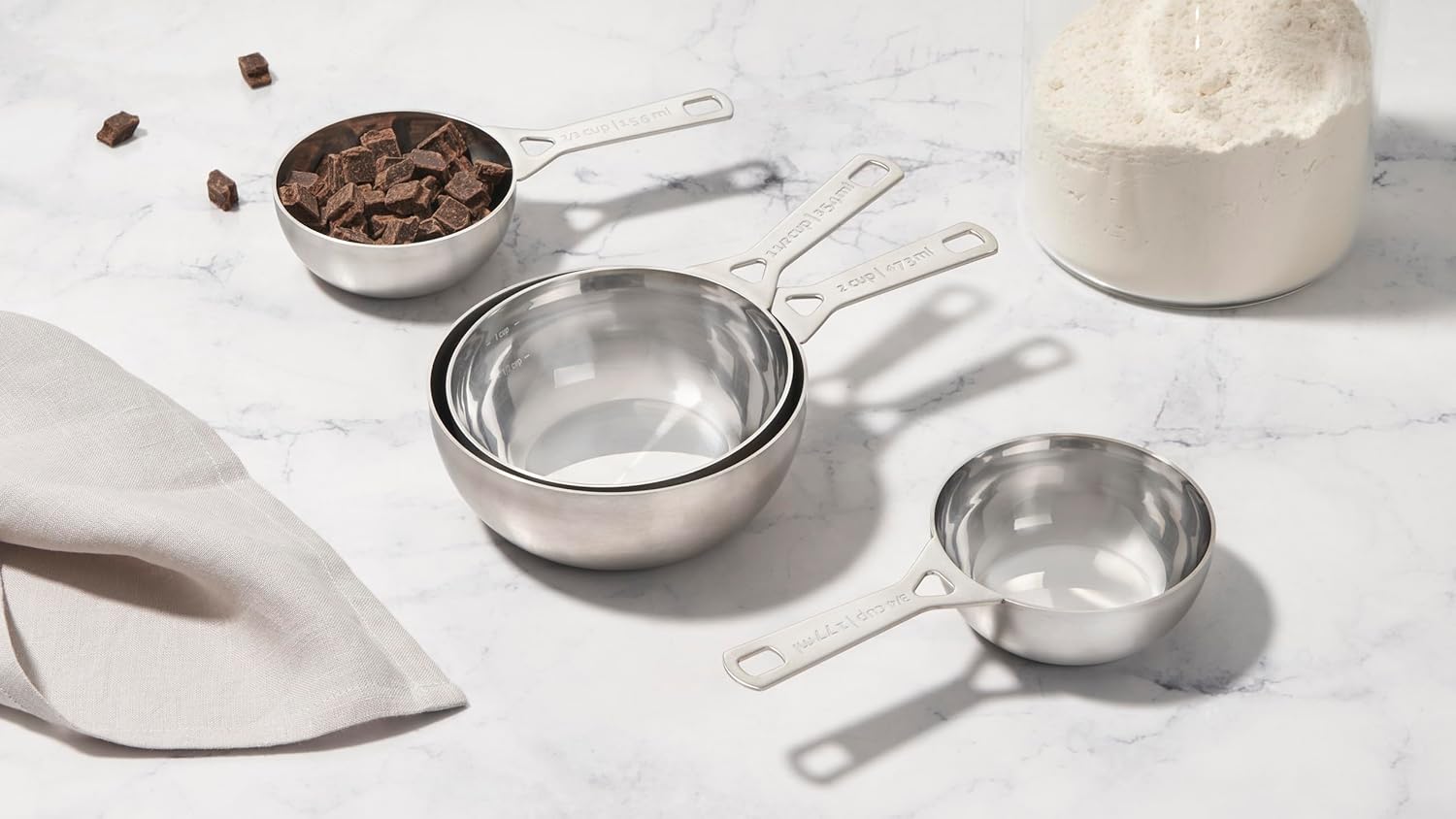 Le Creuset Batch-Baking Measuring Cups, Stainless Steel, Set of 4 (2/3 & 3/4 & 1.5 & 2 cups) - Image 5