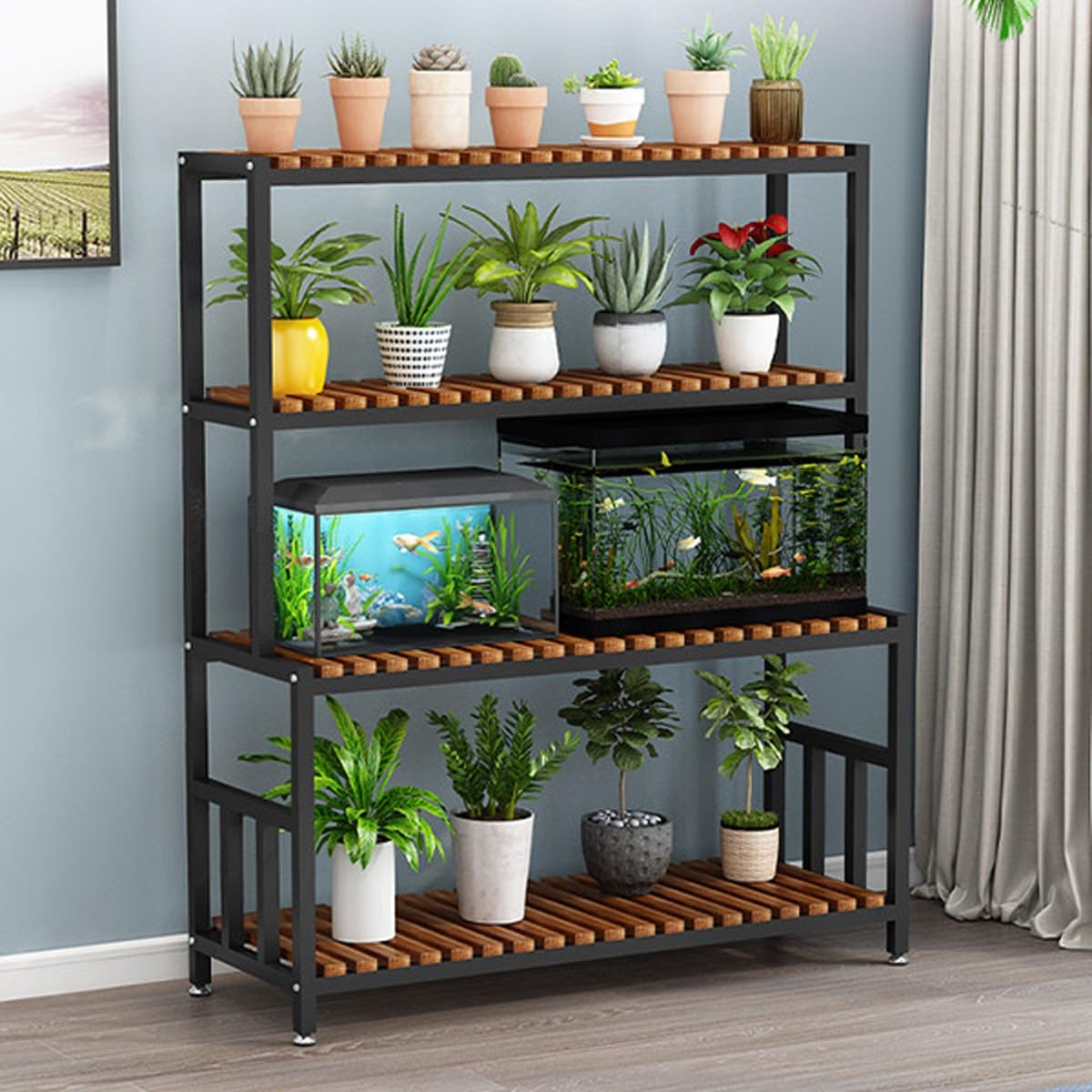 Supporto Acquario Verticale Stile Rustico 4 Ripiani Con Scaffali Aperti | Supporto Verticale Per Acquario Con Contenitore Quattro Ripiani Aperti Rustico(White,120cm/47.2in)